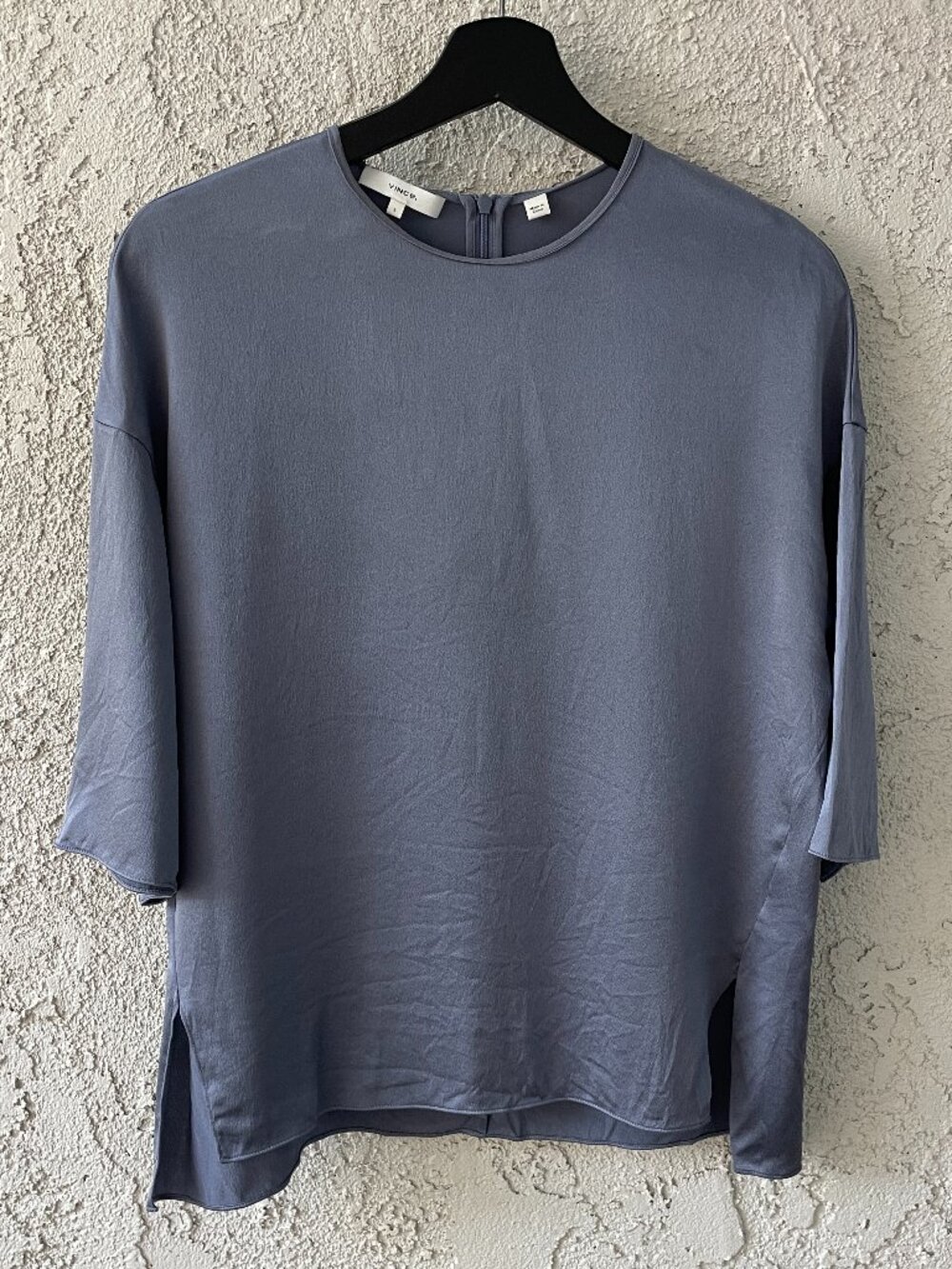 Vince 100% Silk Boxy Short Sleeve Top Grey Women's Size Small
